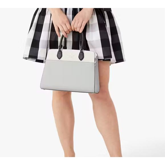 KATE SPADE MADISON MEDIUM SATCHEL SHOULDER BAG TOTE GREY COLORBLOCK LEATHER - Picture 4 of 10